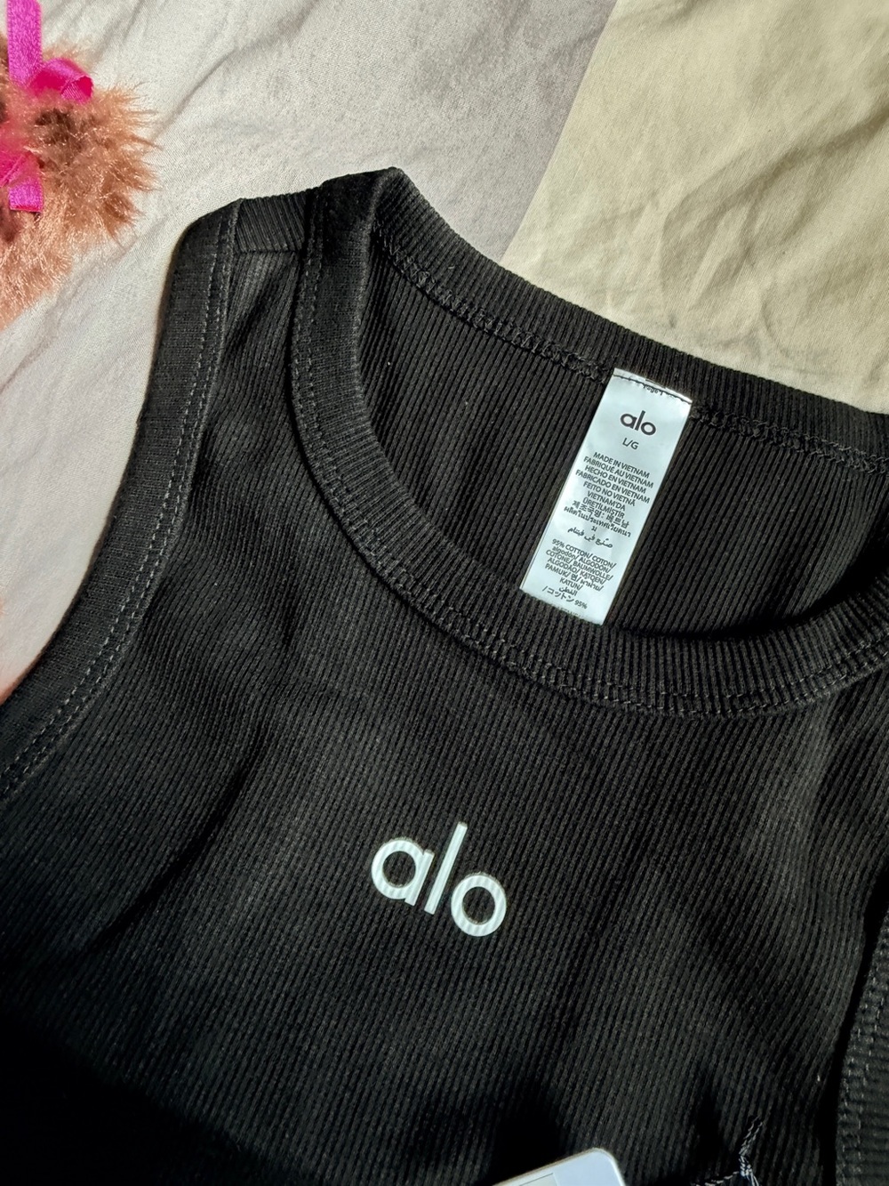 ALO Yoga Black Ribbed Logo Tank Top - Women